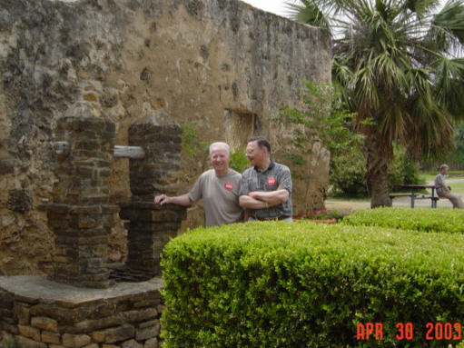 Jack Tipton & Deryl Hull admire the well at San Juan Mission